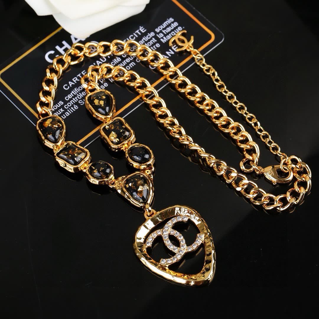 Chanel Gold-tone and Black Stone Necklace
