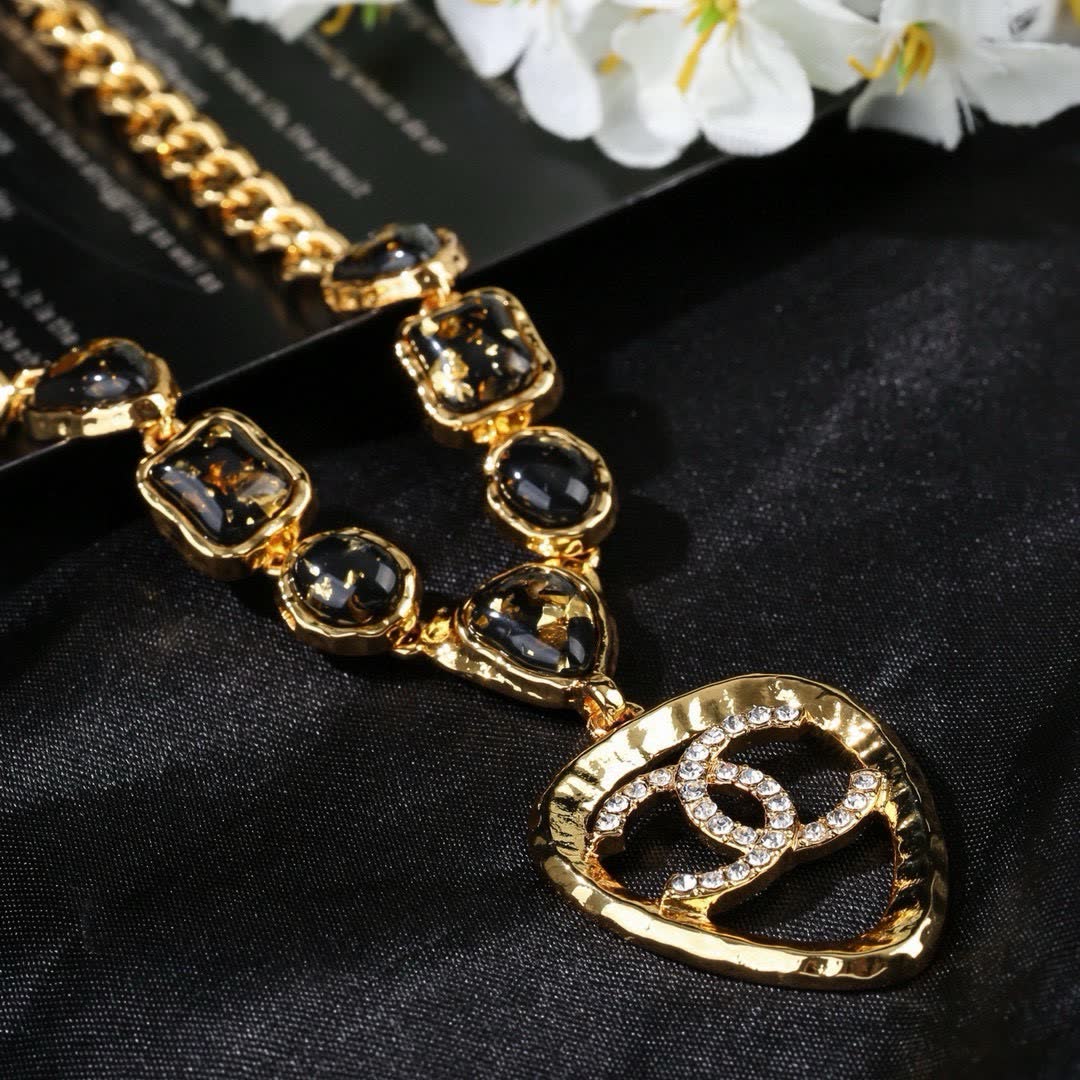 Chanel Gold-tone and Black Stone Necklace