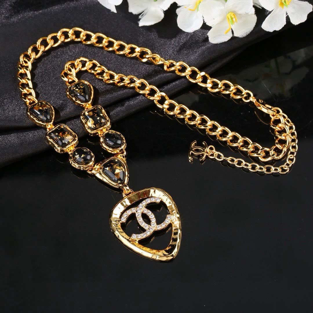 Chanel Gold-tone and Black Stone Necklace