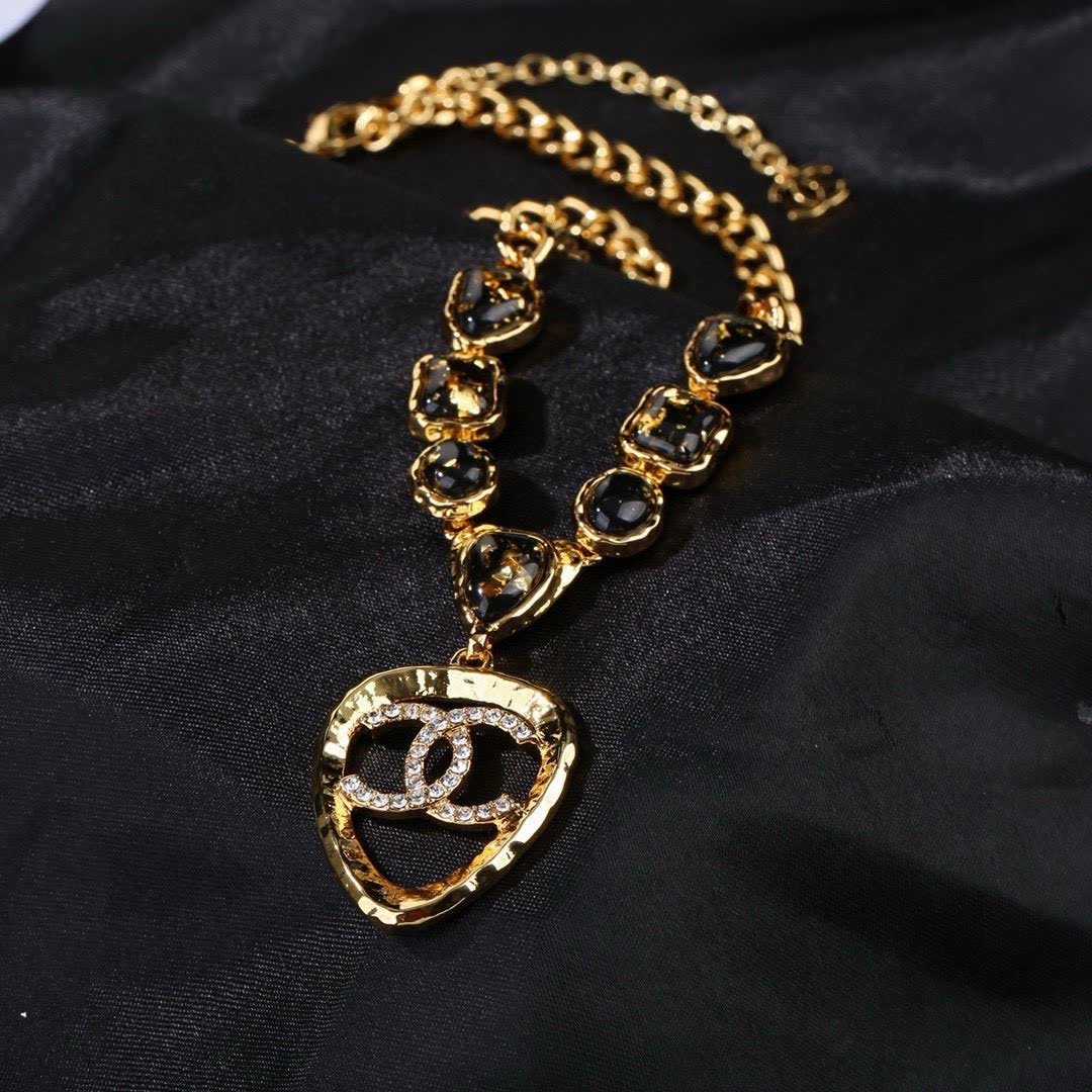 Chanel Gold-tone and Black Stone Necklace