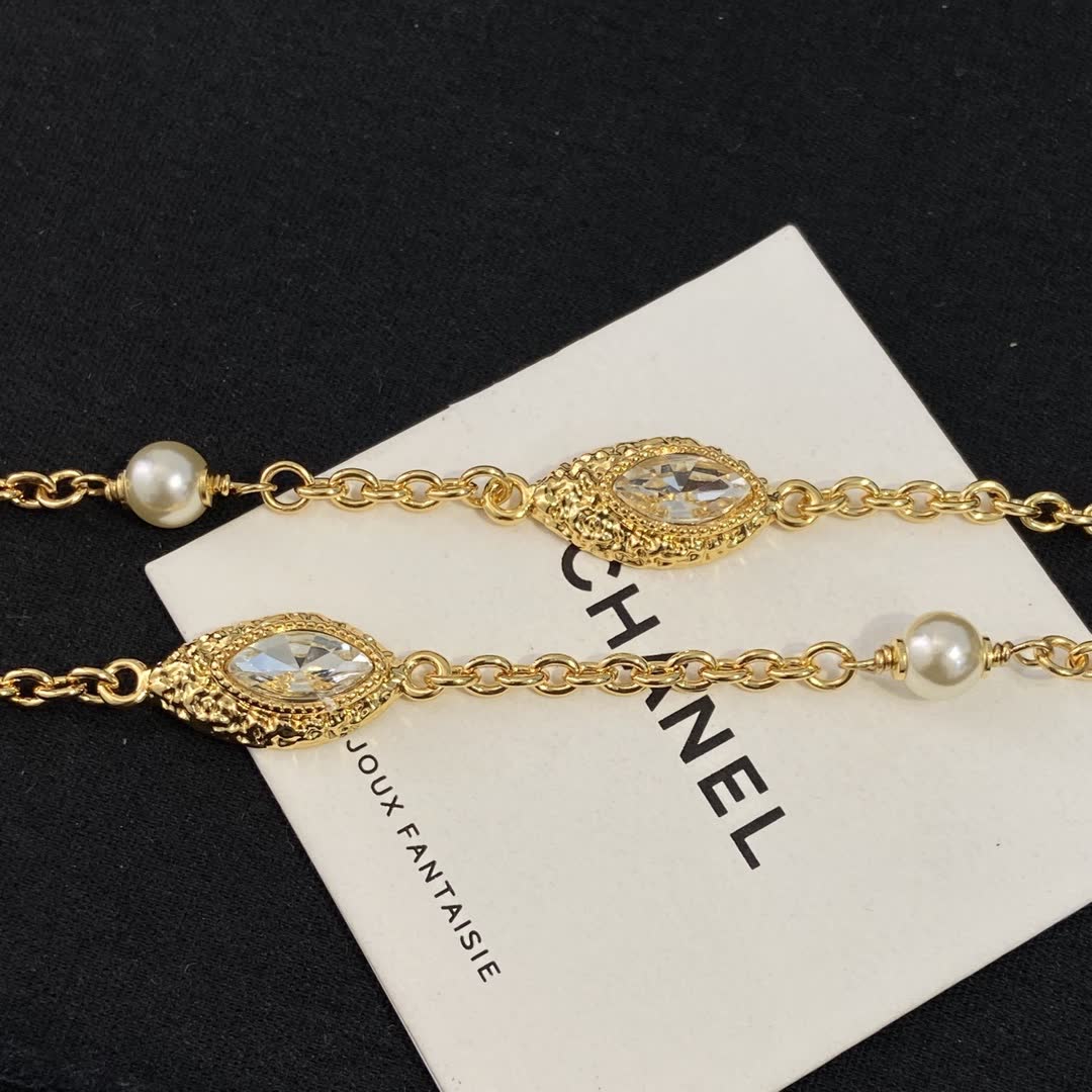 Chanel Gold Tone Crystal and Pearl Necklace