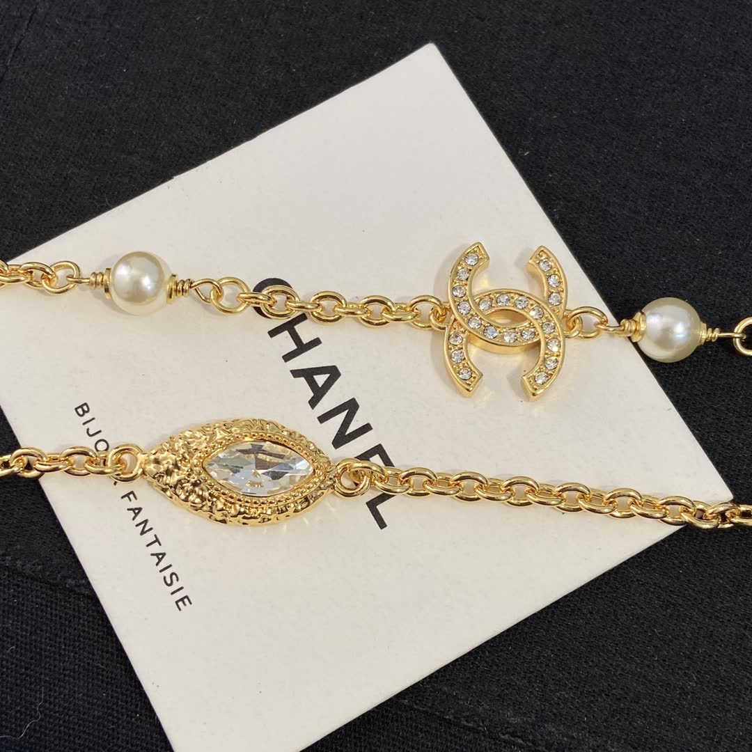 Chanel Gold Tone Crystal and Pearl Necklace