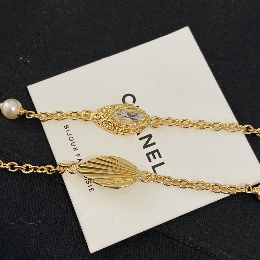 Chanel Gold Tone Crystal and Pearl Necklace