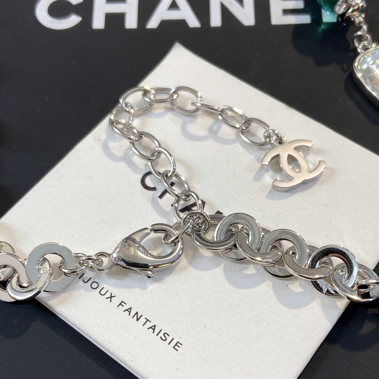 Chanel Necklace - Silver Tone with Crystal and Bead Accents
