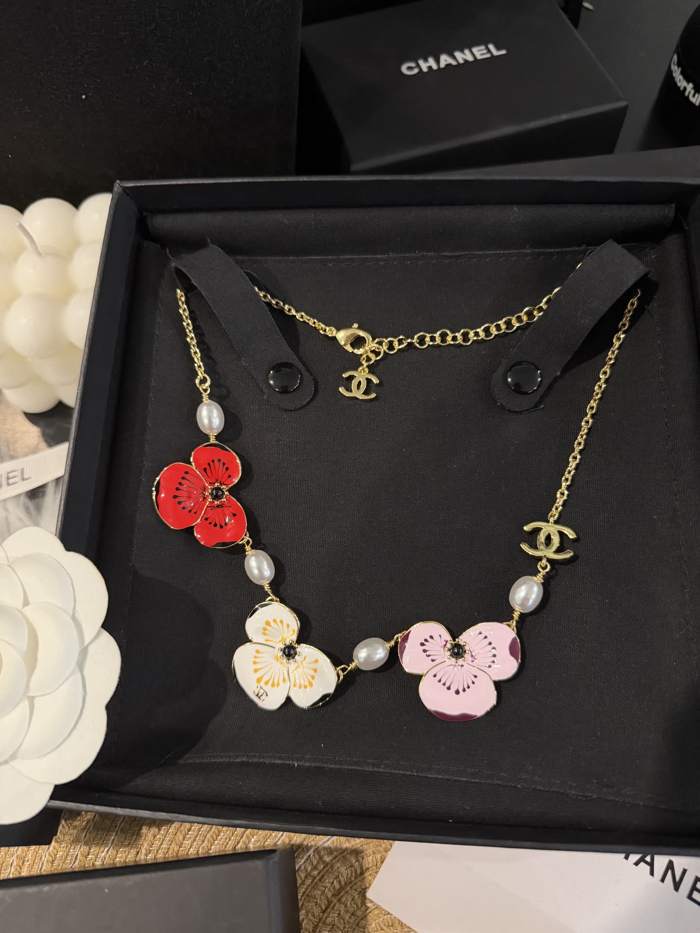 Chanel Multicolor Camellia Necklace