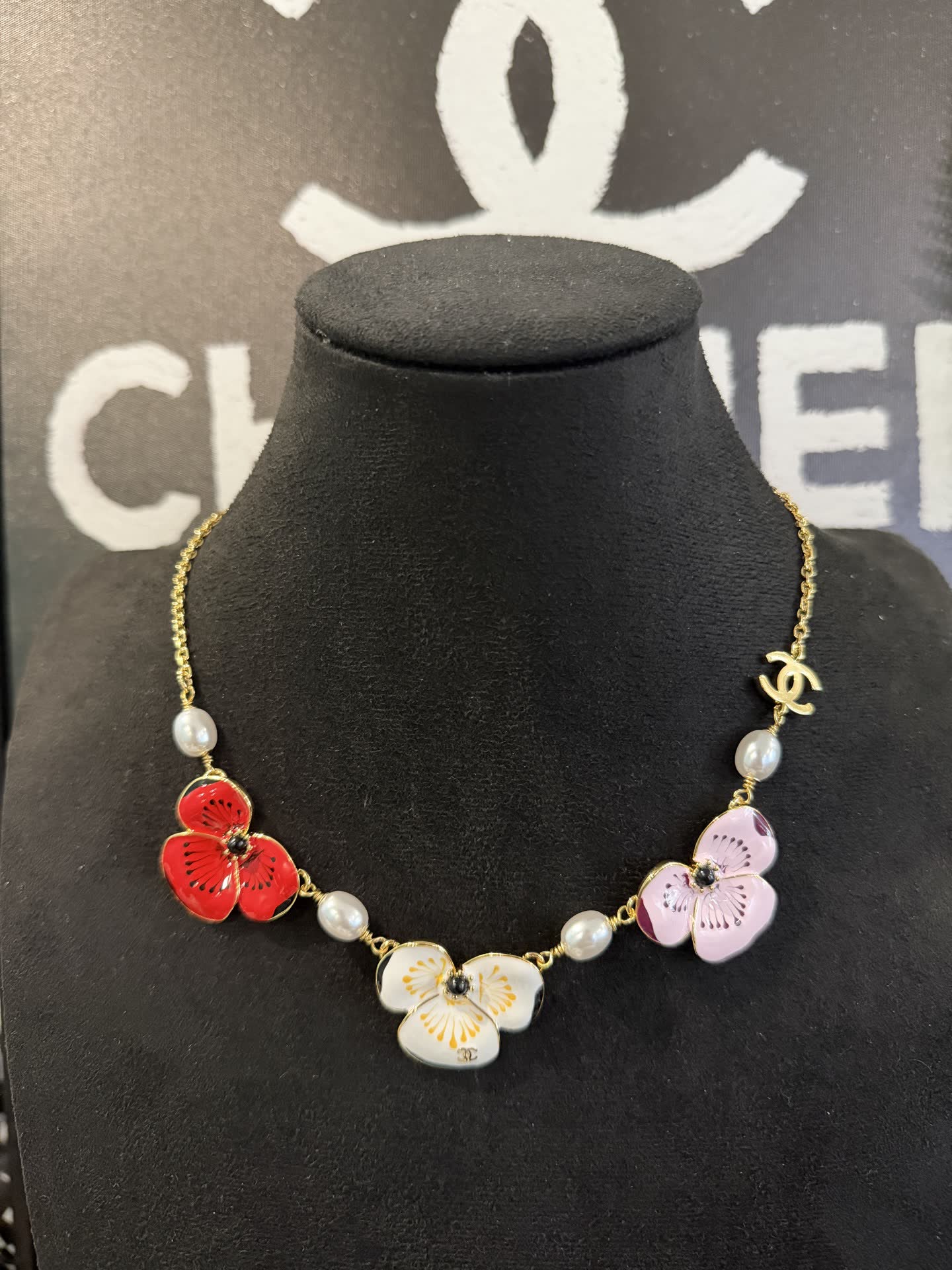 Chanel Multicolor Camellia Necklace