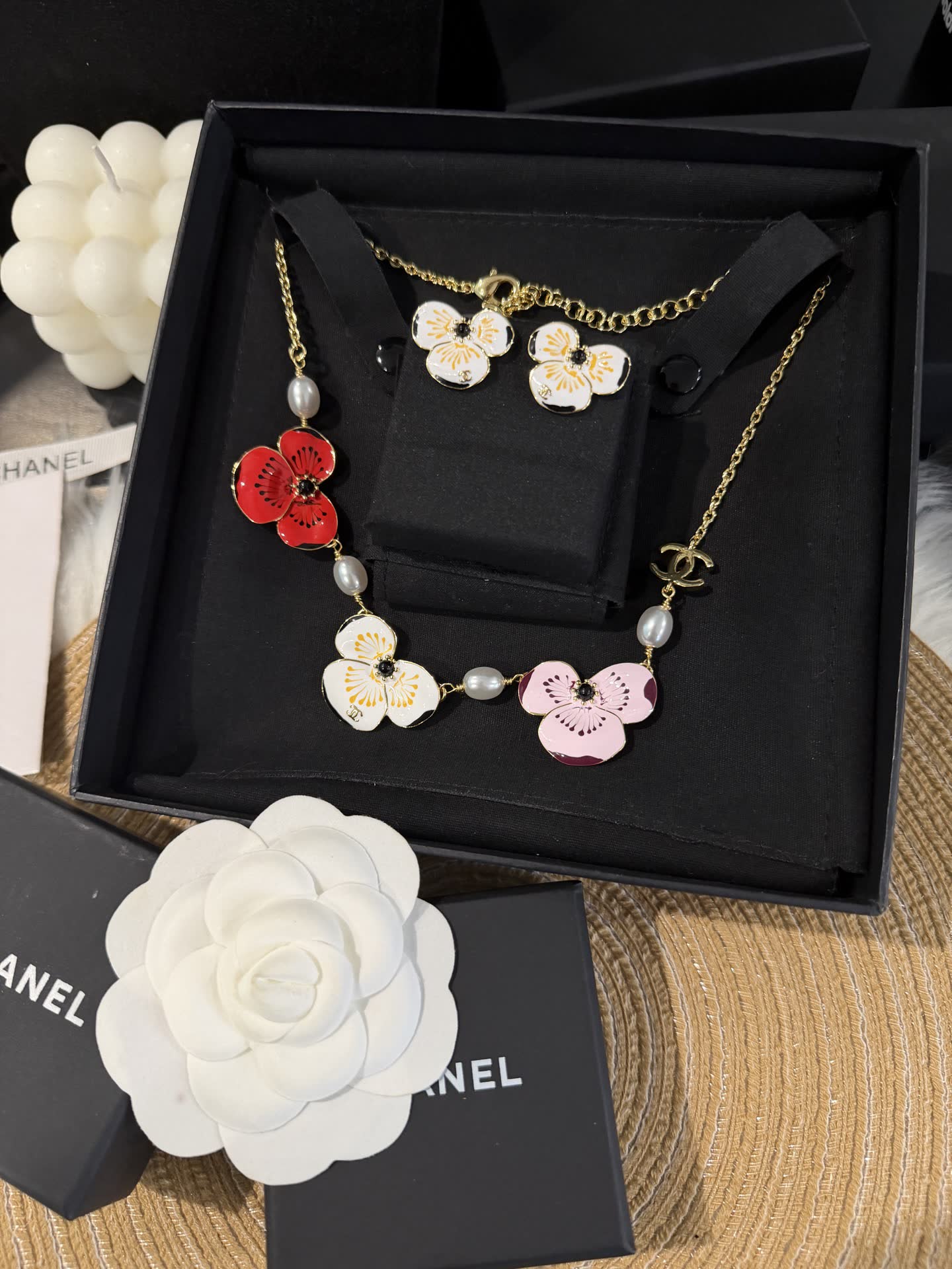 Chanel Multicolor Camellia Necklace