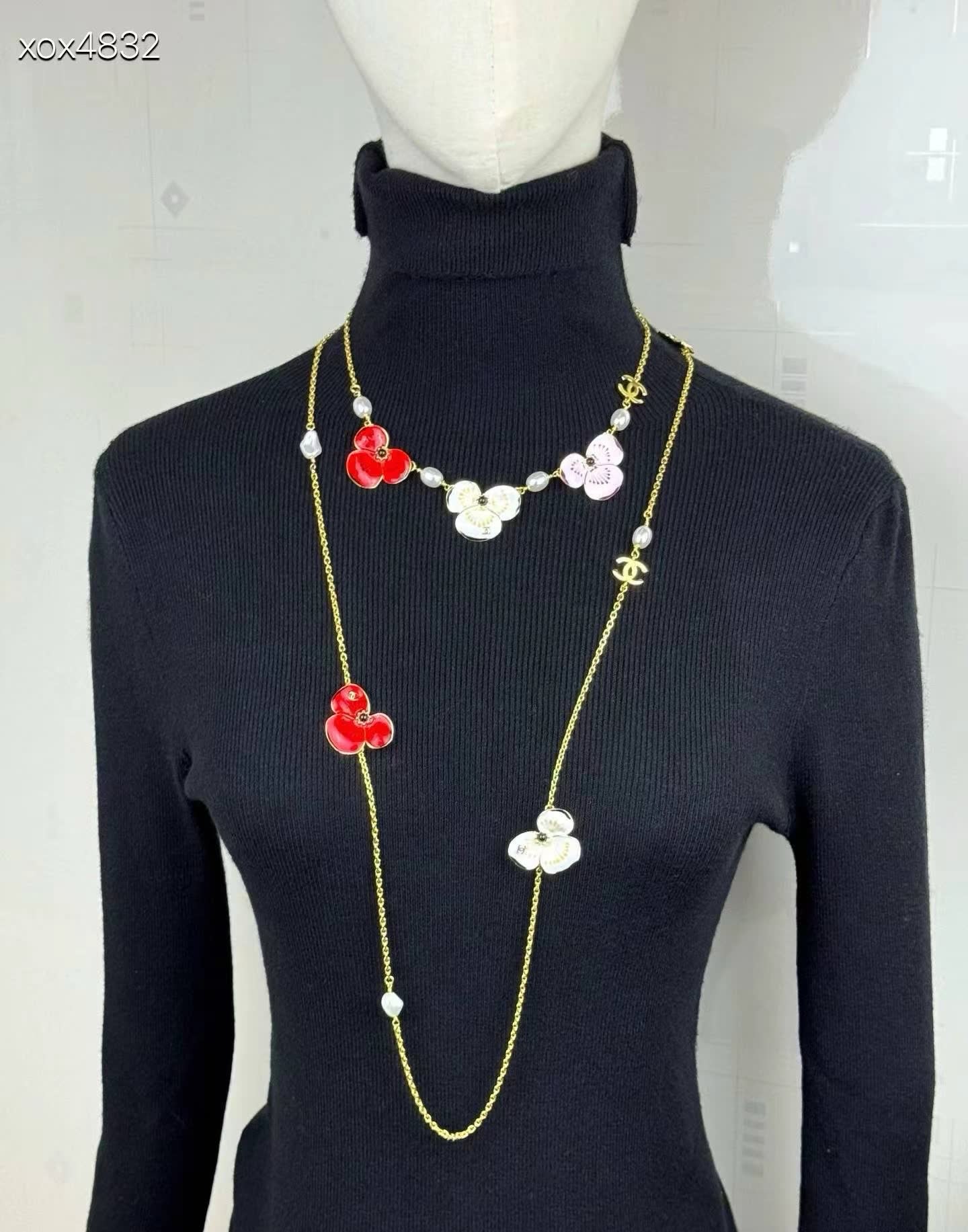 Chanel Multicolor Camellia Necklace
