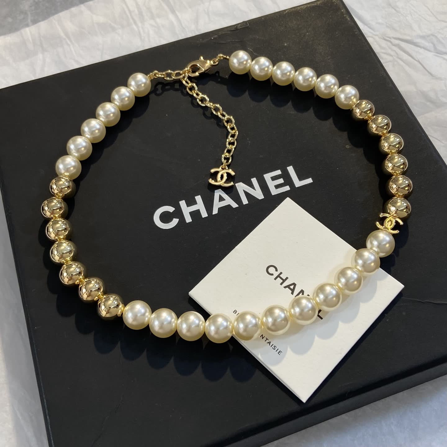 Chanel Pearl and Gold Bead Necklace