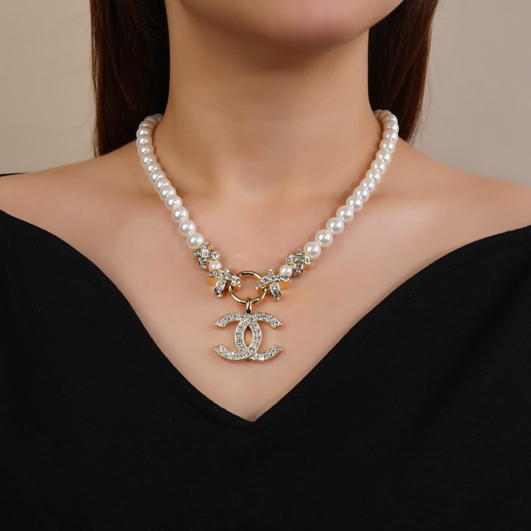 Chanel Pearl Necklace with CC Pendant