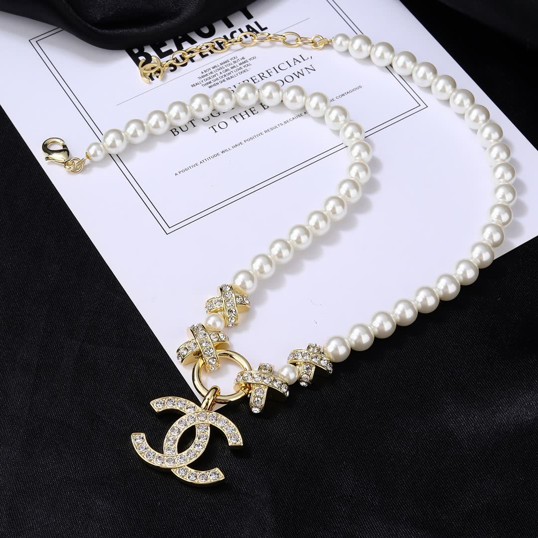 Chanel Pearl Necklace with CC Pendant