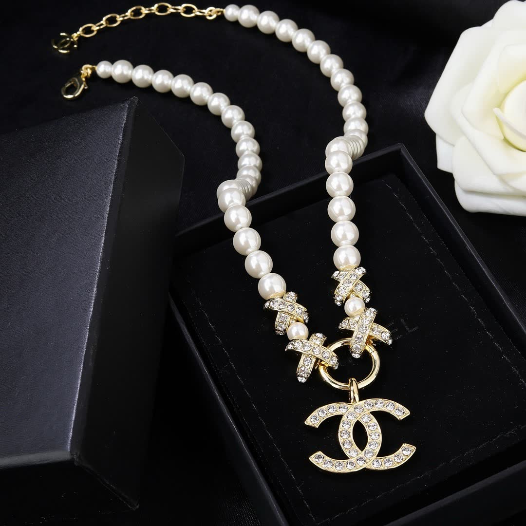 Chanel Pearl Necklace with CC Pendant