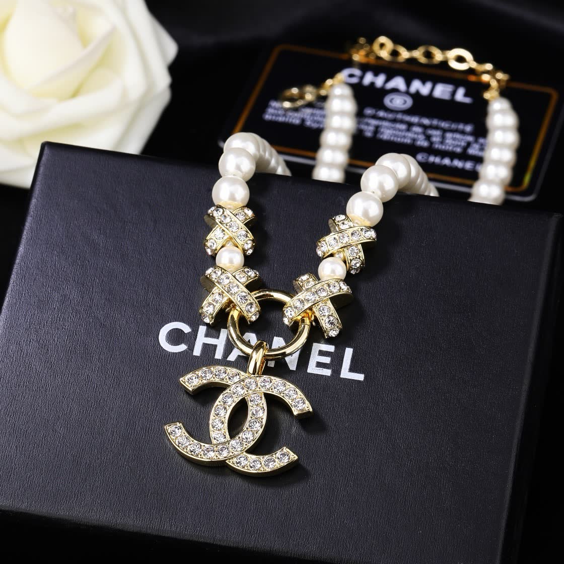 Chanel Pearl Necklace with CC Pendant
