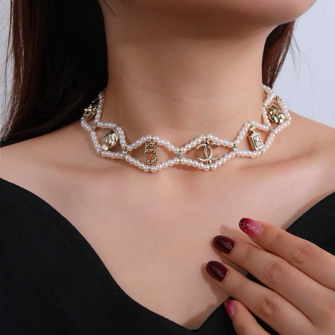 Chanel Pearl and Logo Choker Necklace