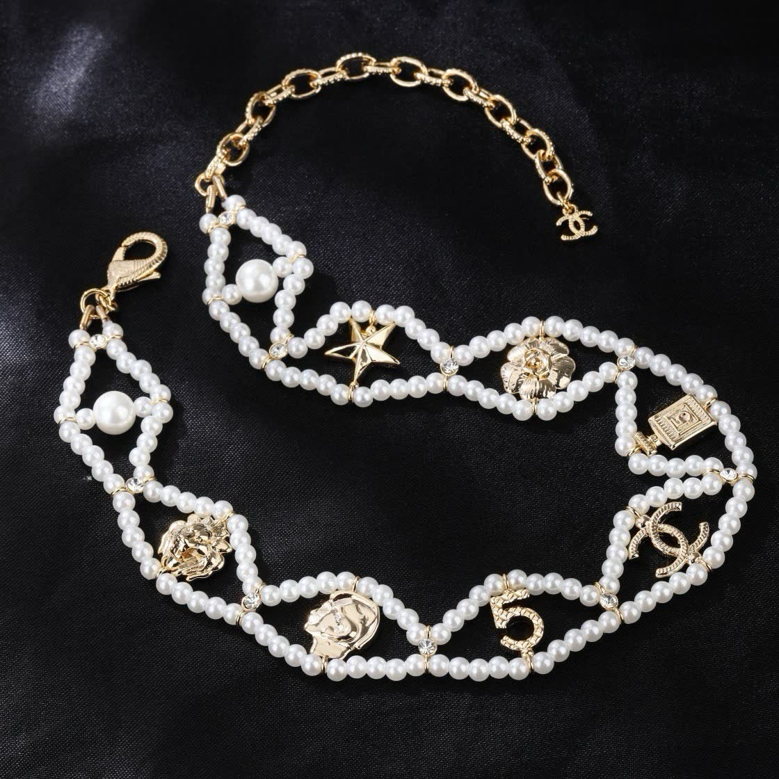 Chanel Pearl and Logo Choker Necklace