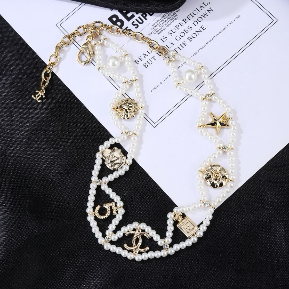 Chanel Pearl and Logo Choker Necklace