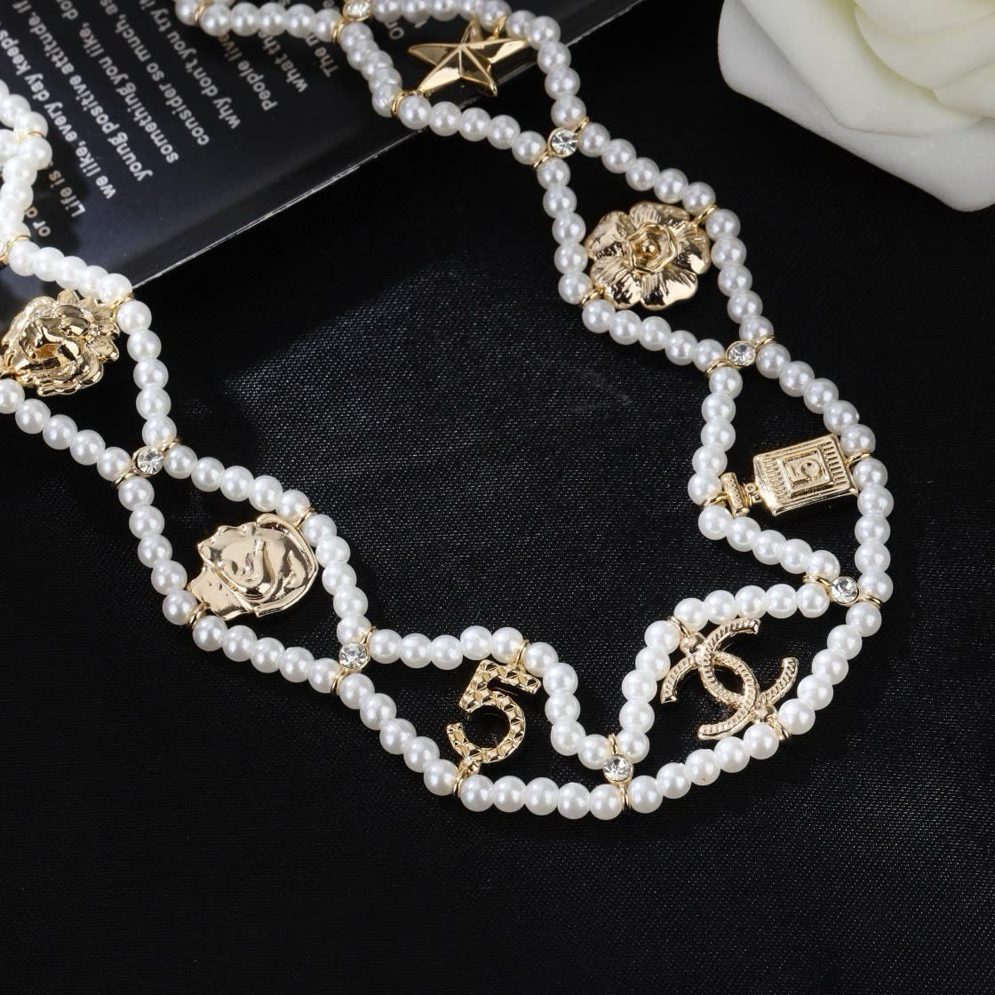 Chanel Pearl and Logo Choker Necklace