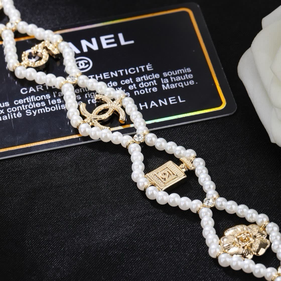 Chanel Pearl and Logo Choker Necklace