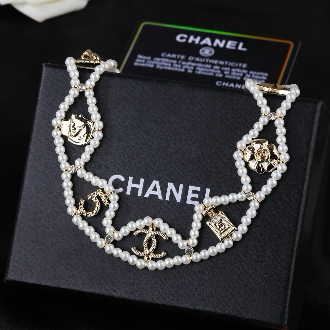 Chanel Pearl and Logo Choker Necklace