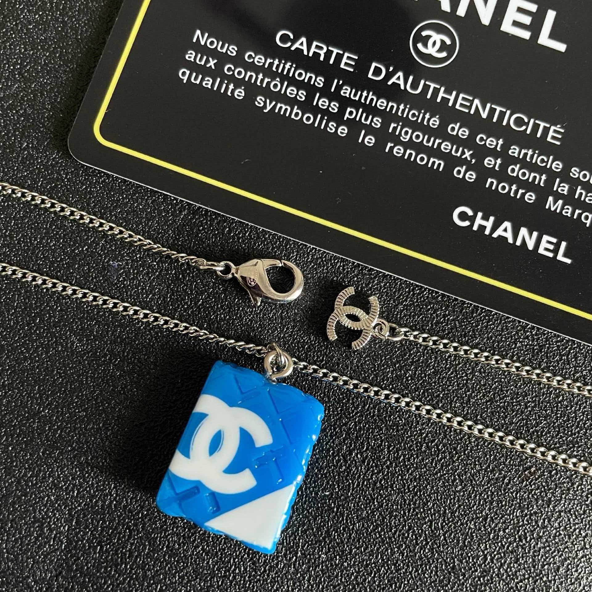 Chanel Blue Square Pendant Necklace