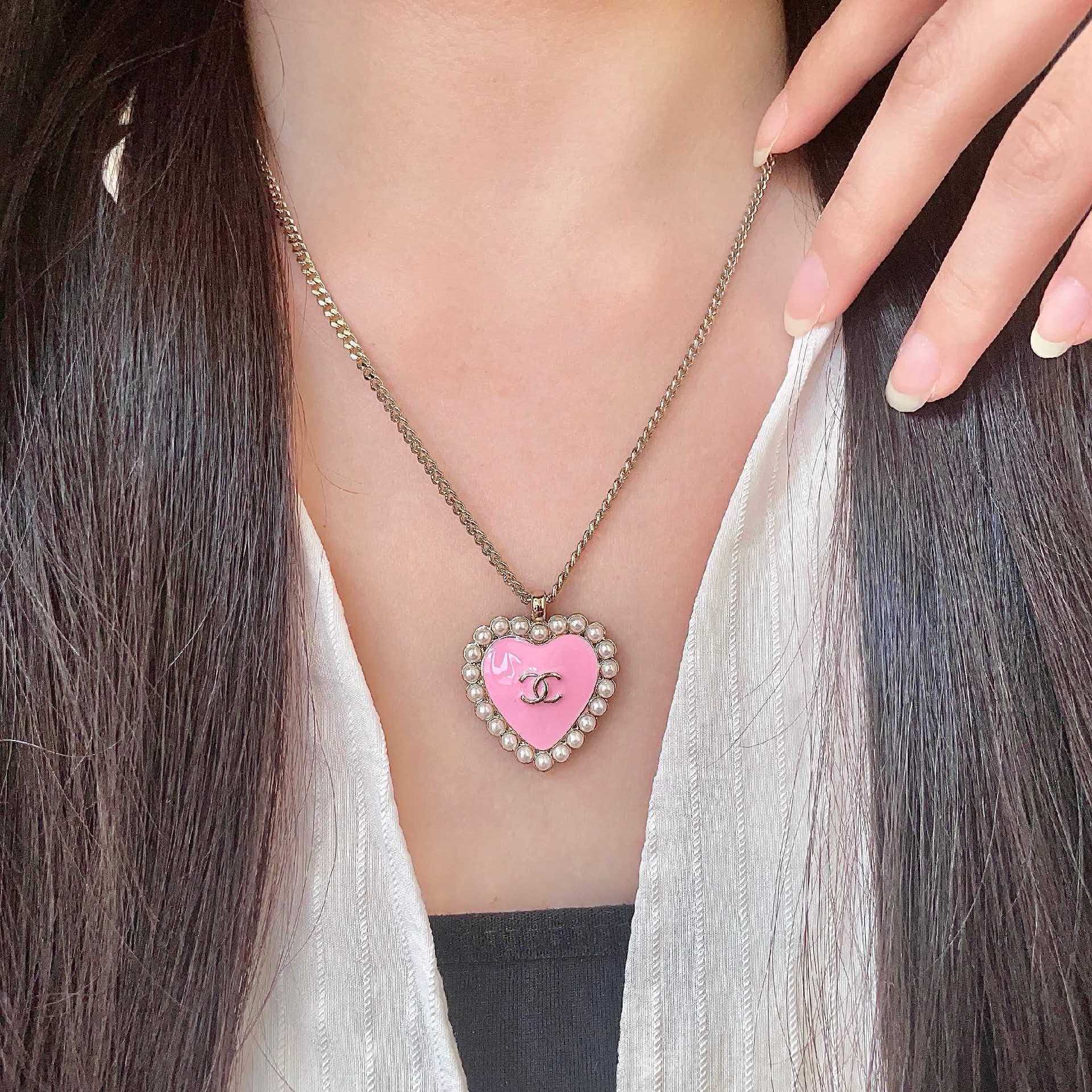 Chanel Pink Heart Pendant Necklace