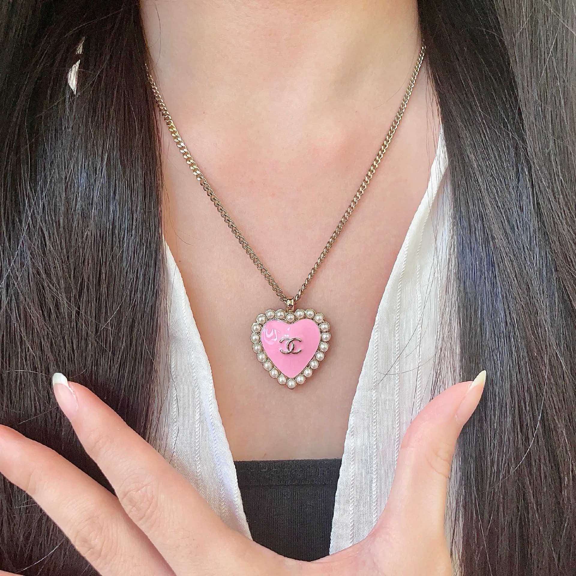 Chanel Pink Heart Pendant Necklace