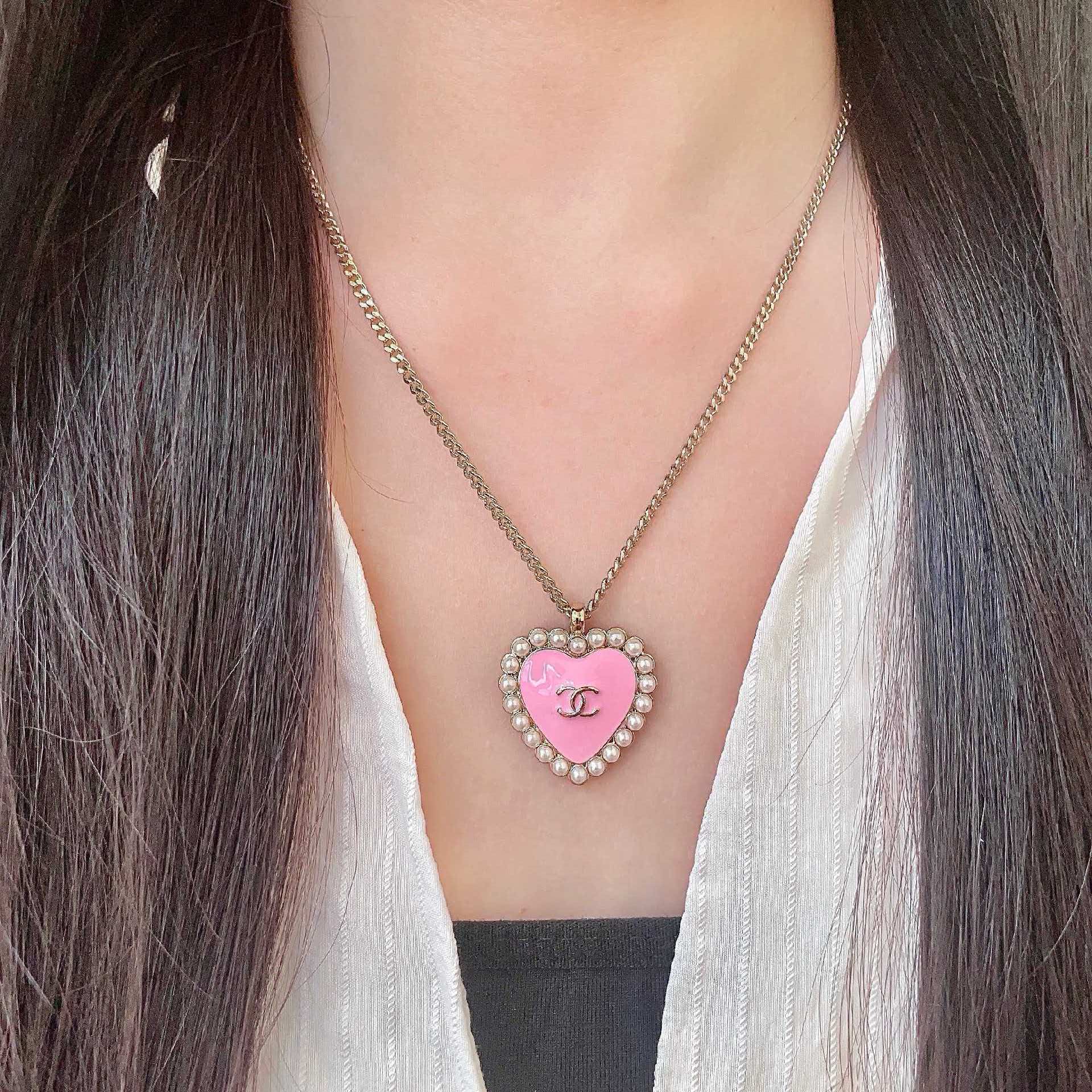 Chanel Pink Heart Pendant Necklace