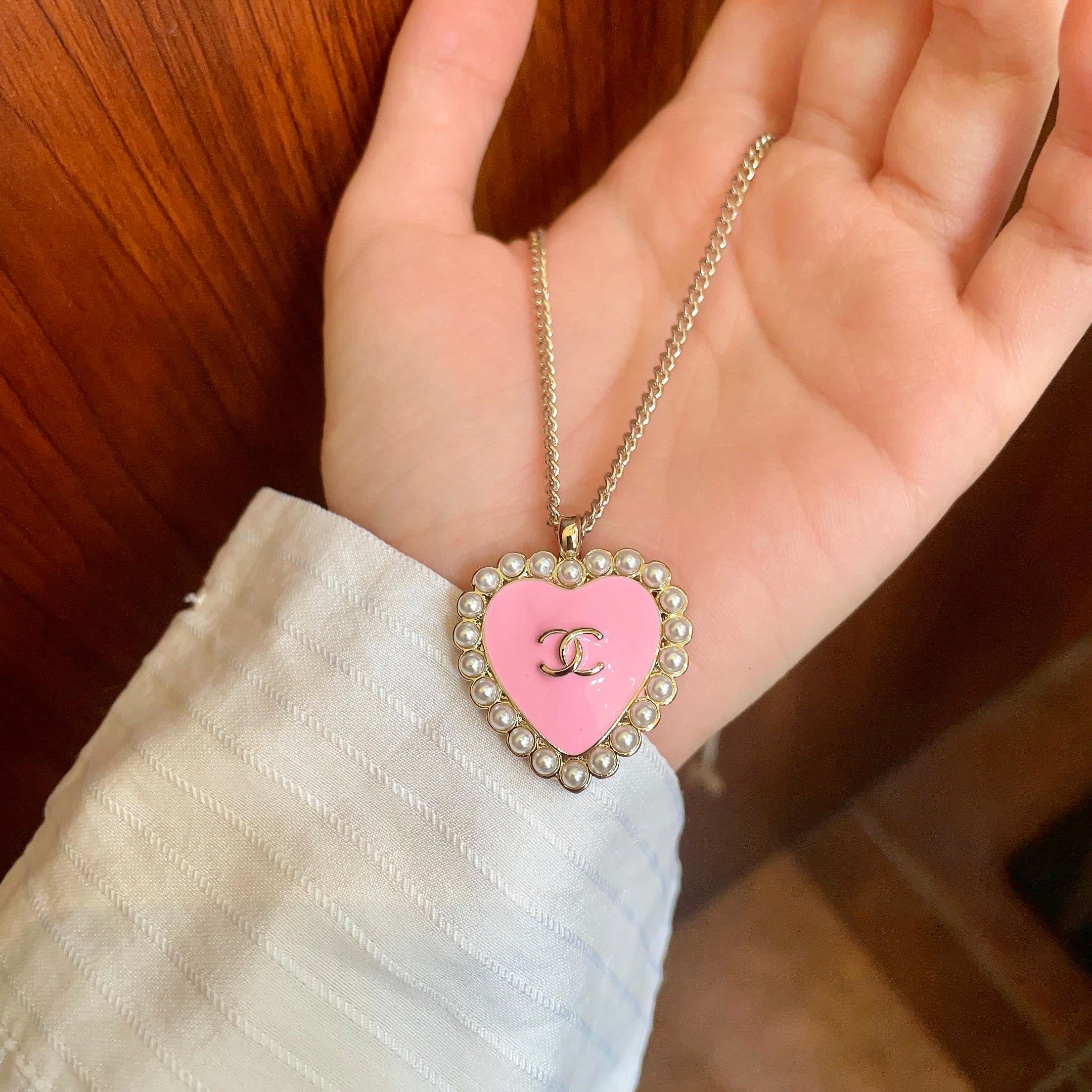 Chanel Pink Heart Pendant Necklace