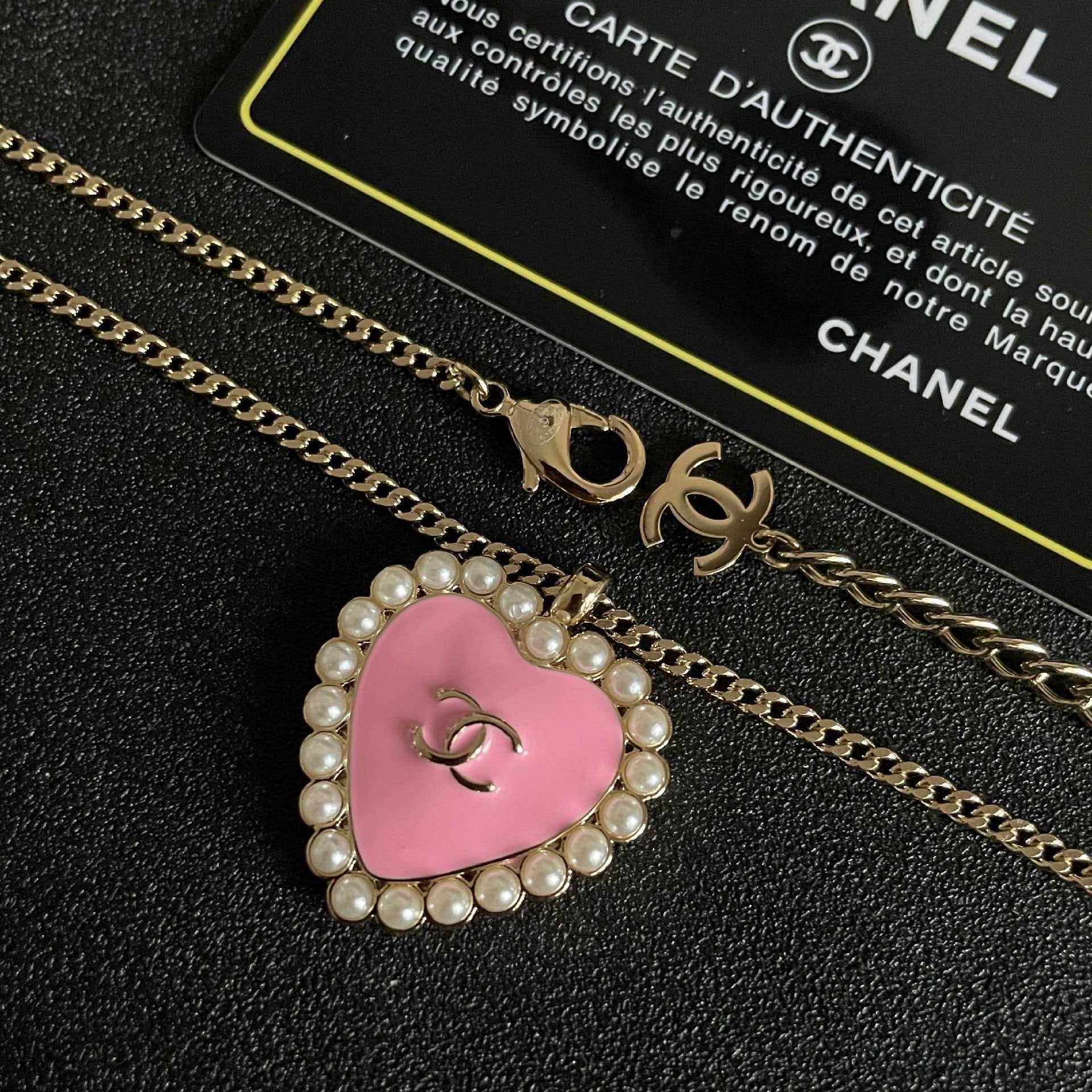 Chanel Pink Heart Pendant Necklace