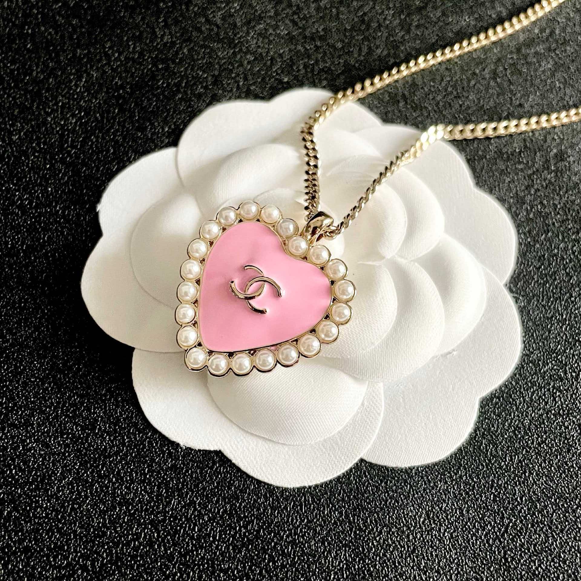 Chanel Pink Heart Pendant Necklace