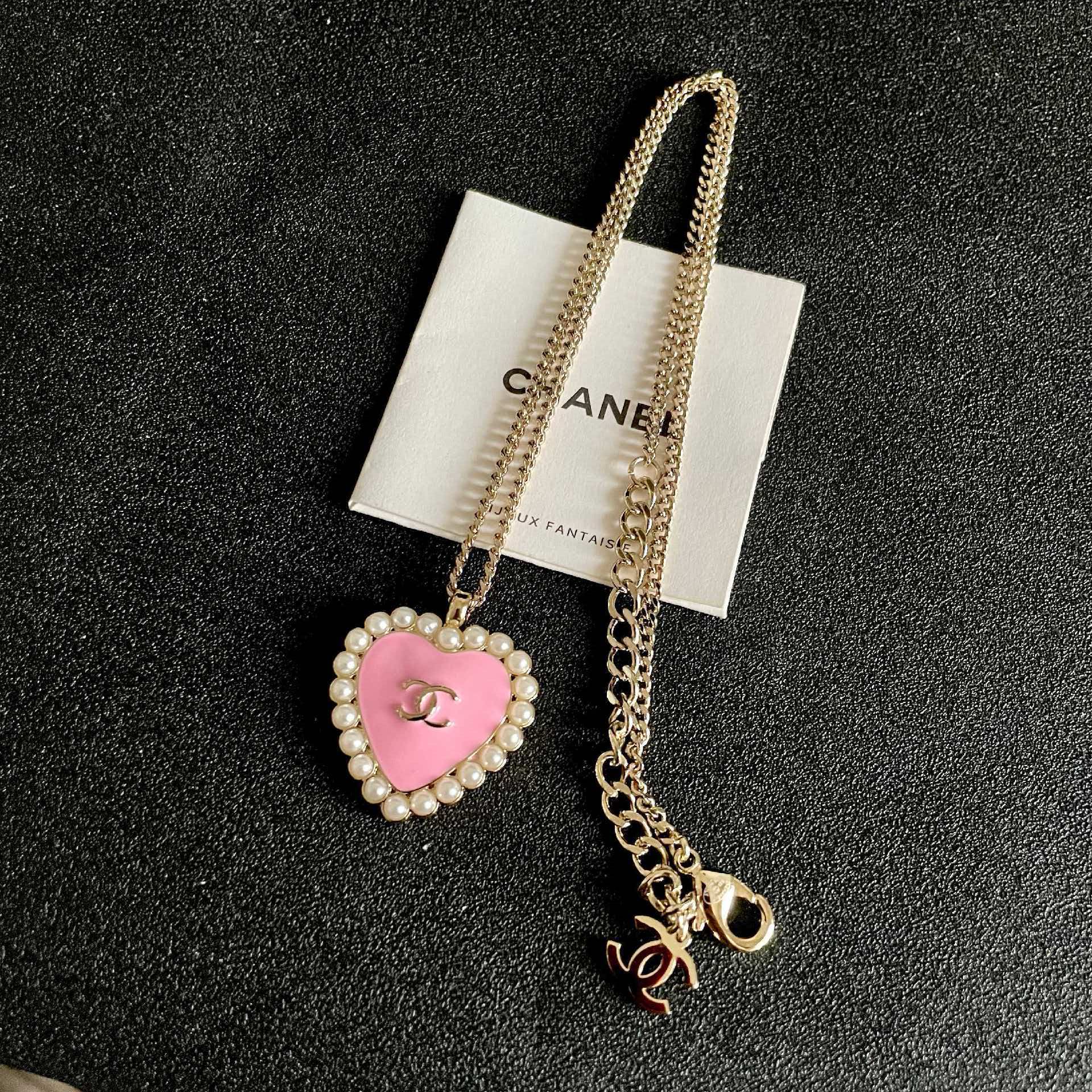 Chanel Pink Heart Pendant Necklace