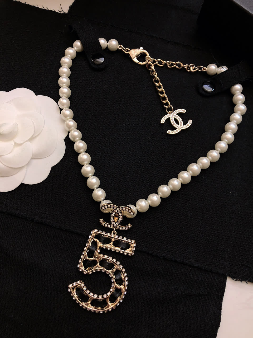 Chanel Pearl Necklace with Number 5 Pendant