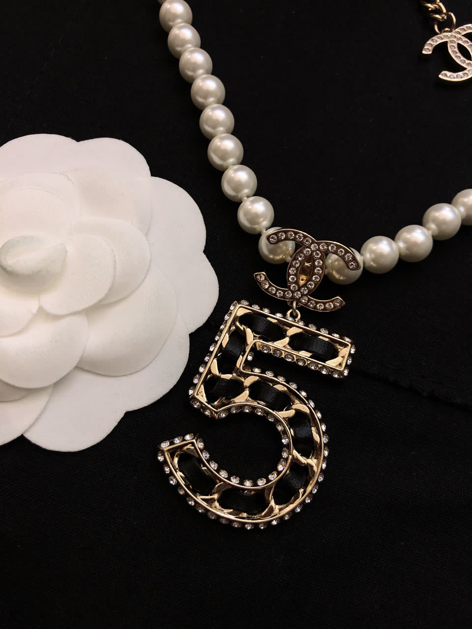 Chanel Pearl Necklace with Number 5 Pendant