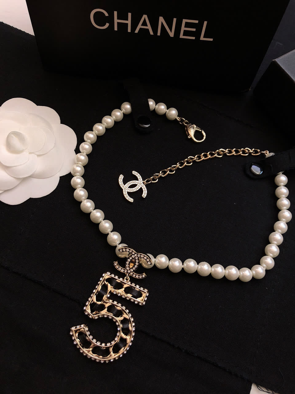 Chanel Pearl Necklace with Number 5 Pendant