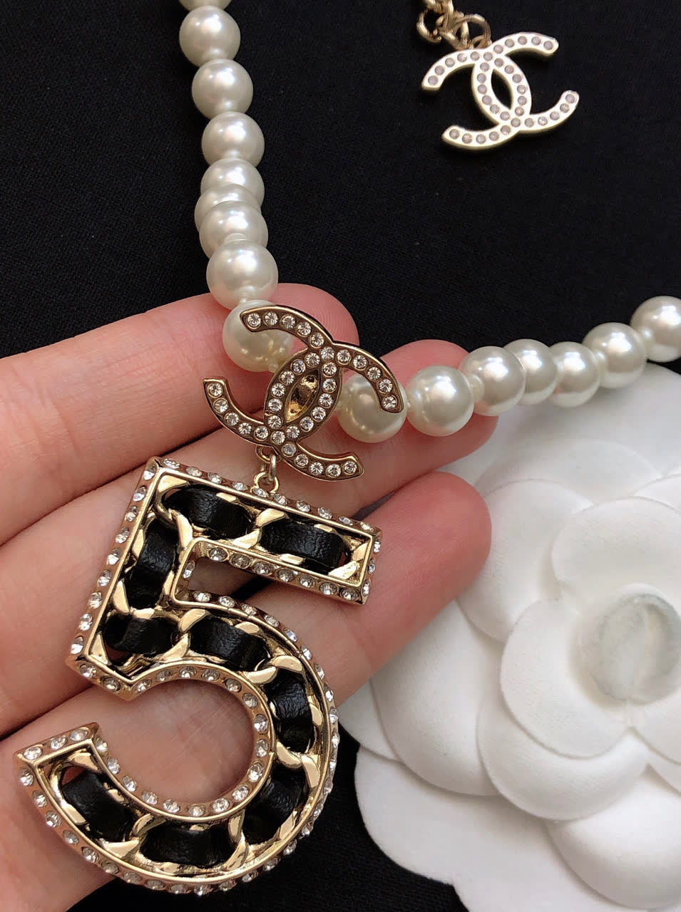 Chanel Pearl Necklace with Number 5 Pendant