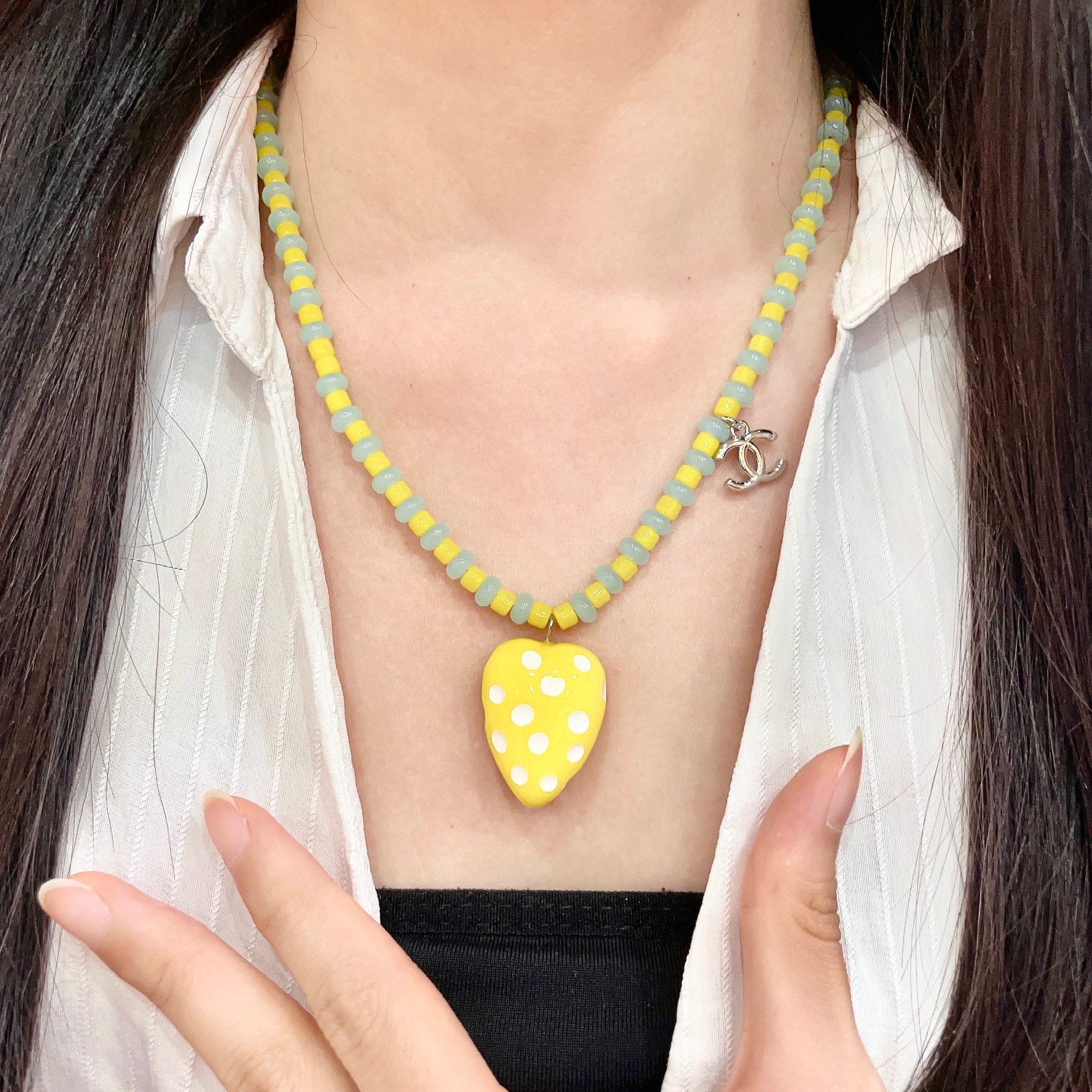 Chanel Yellow Heart Pendant Necklace