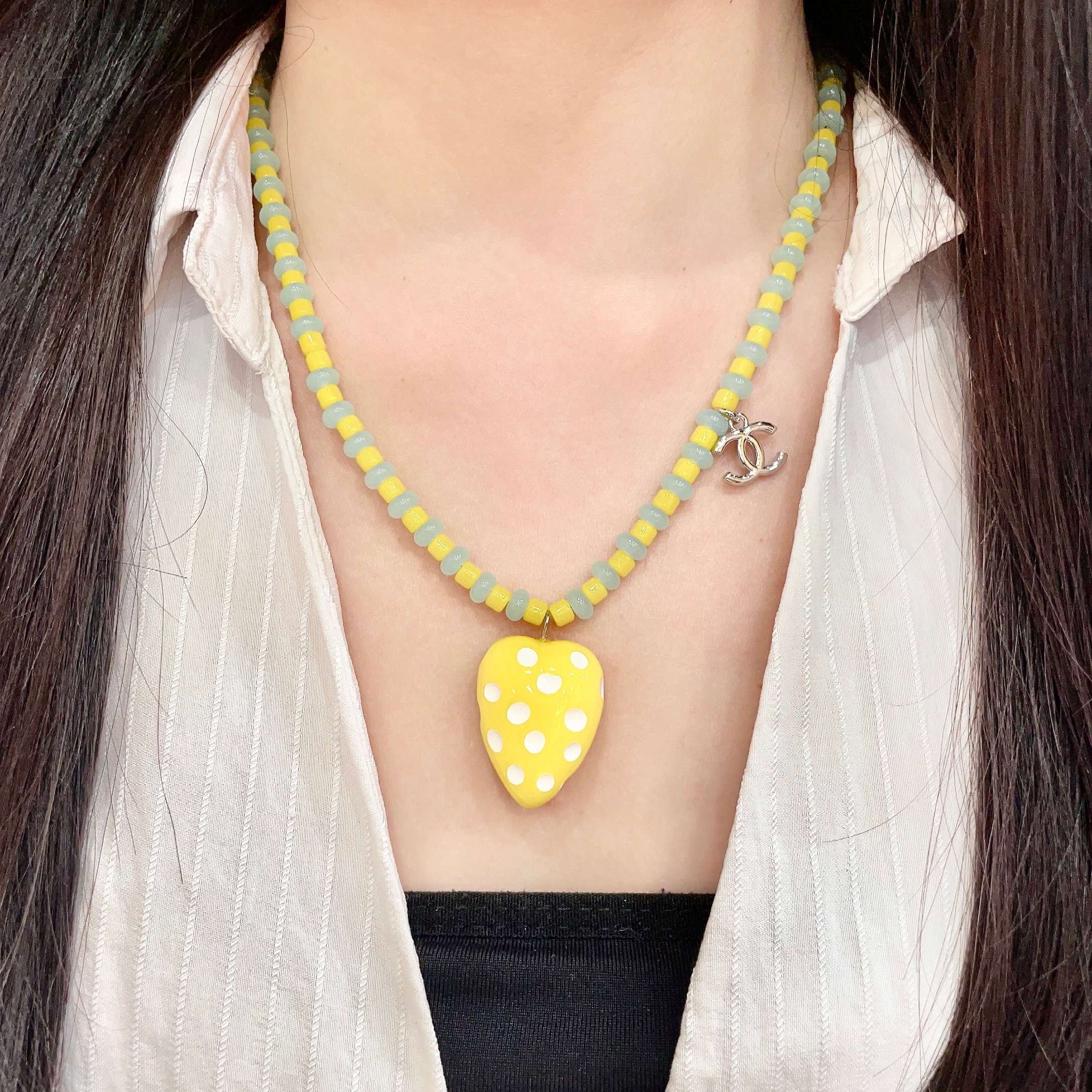 Chanel Yellow Heart Pendant Necklace