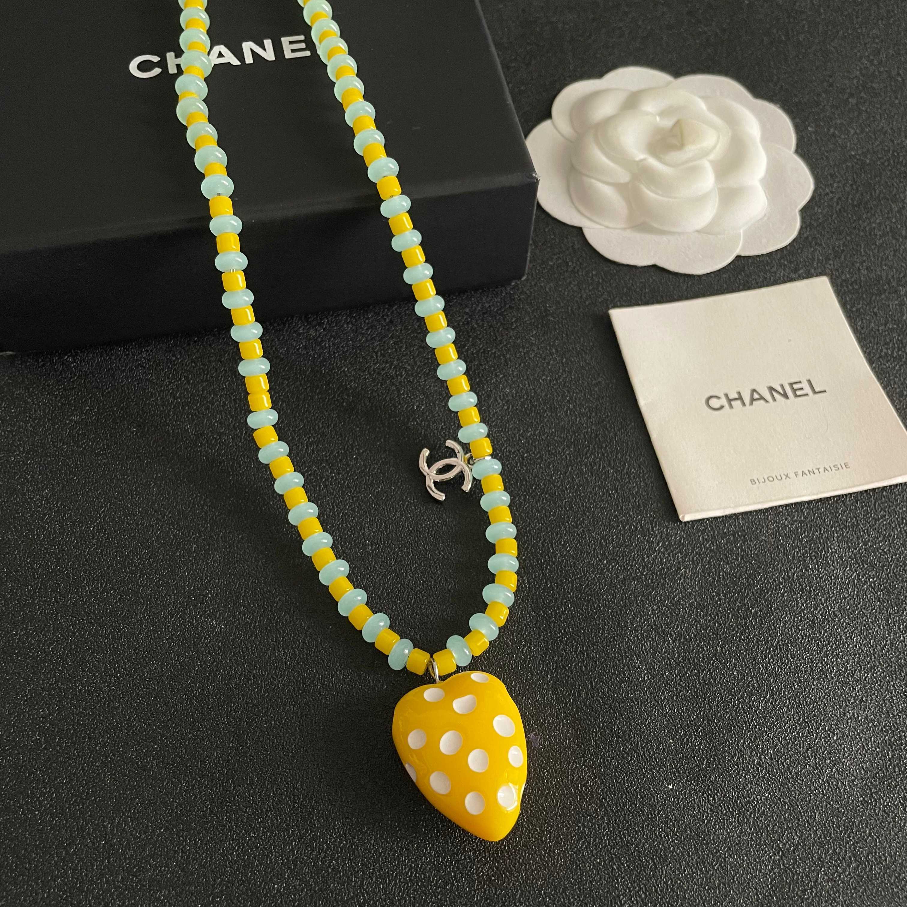 Chanel Yellow Heart Pendant Necklace