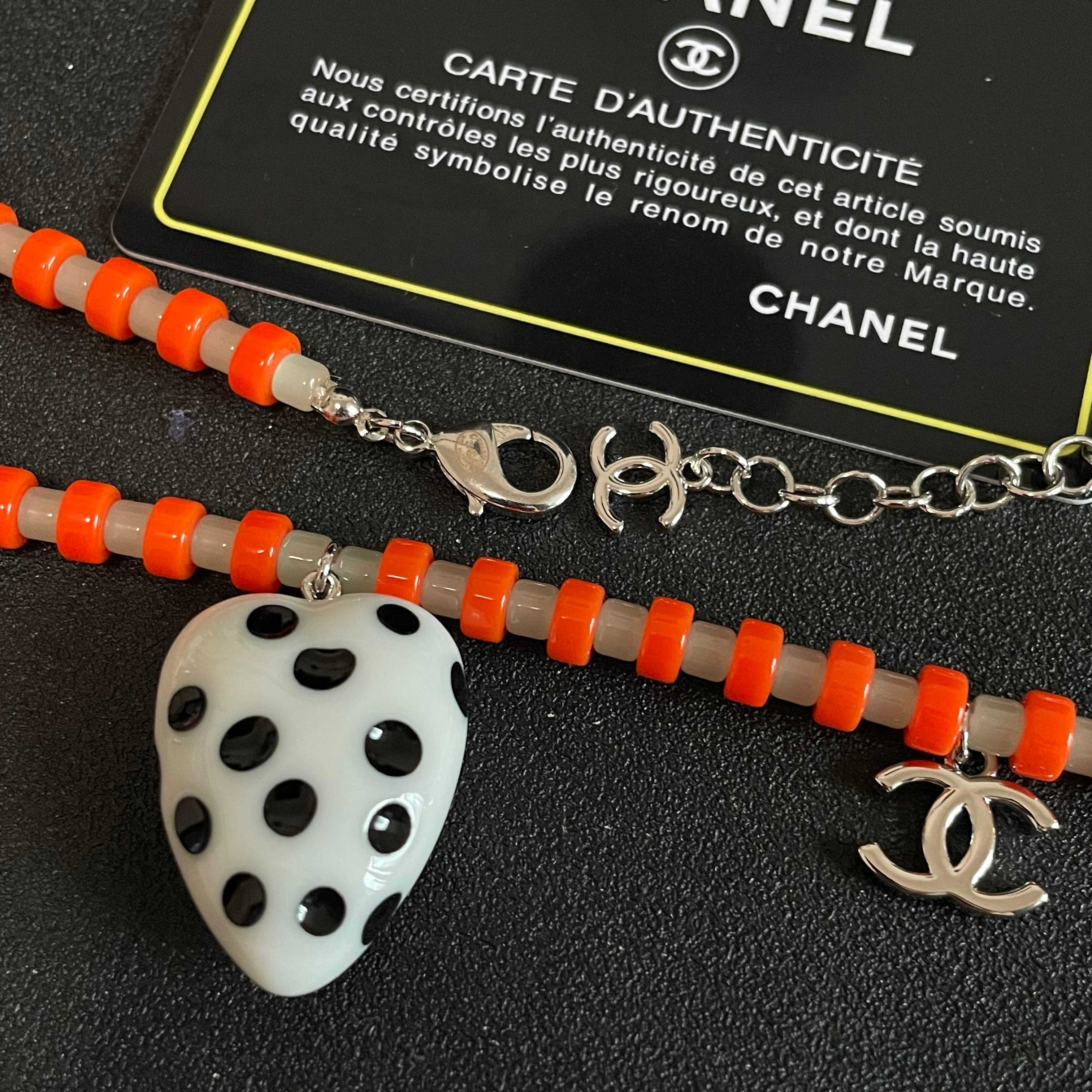 Chanel Orange Beaded Necklace with Heart Pendant
