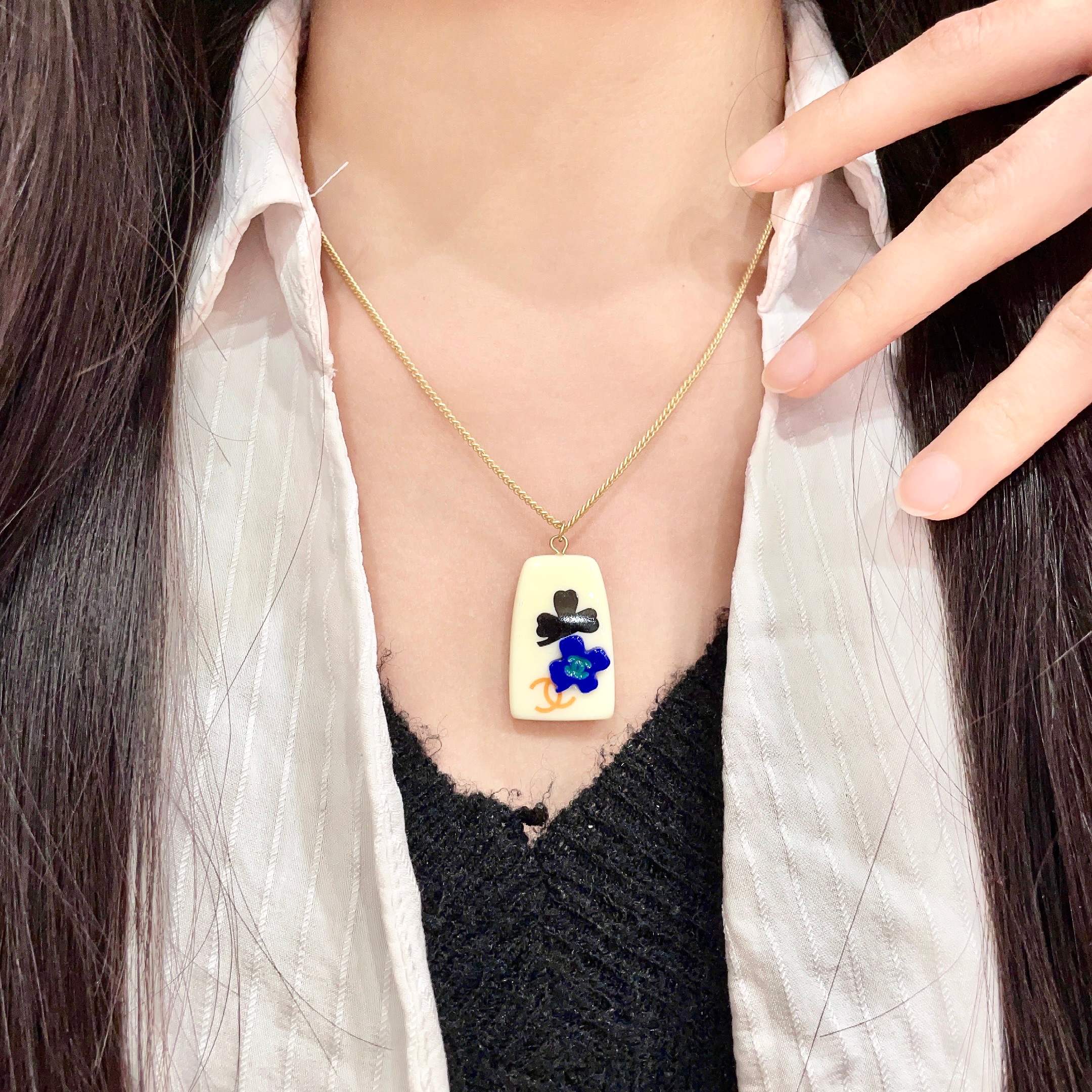 Chanel Floral Enamel Pendant Necklace