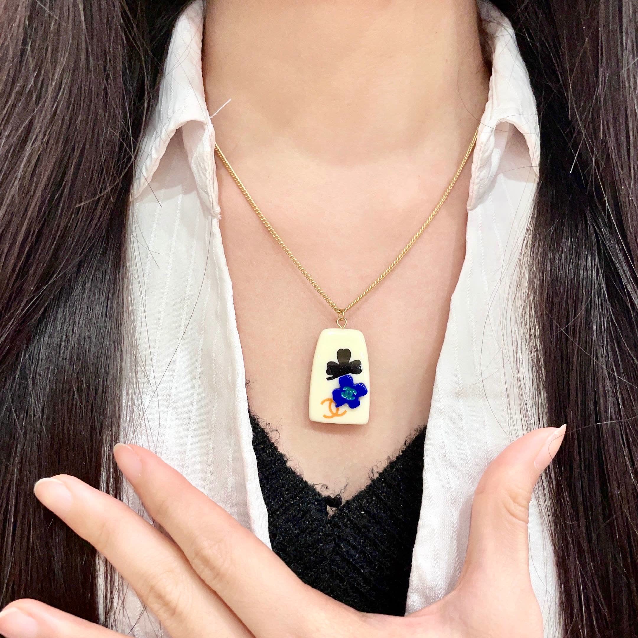 Chanel Floral Enamel Pendant Necklace