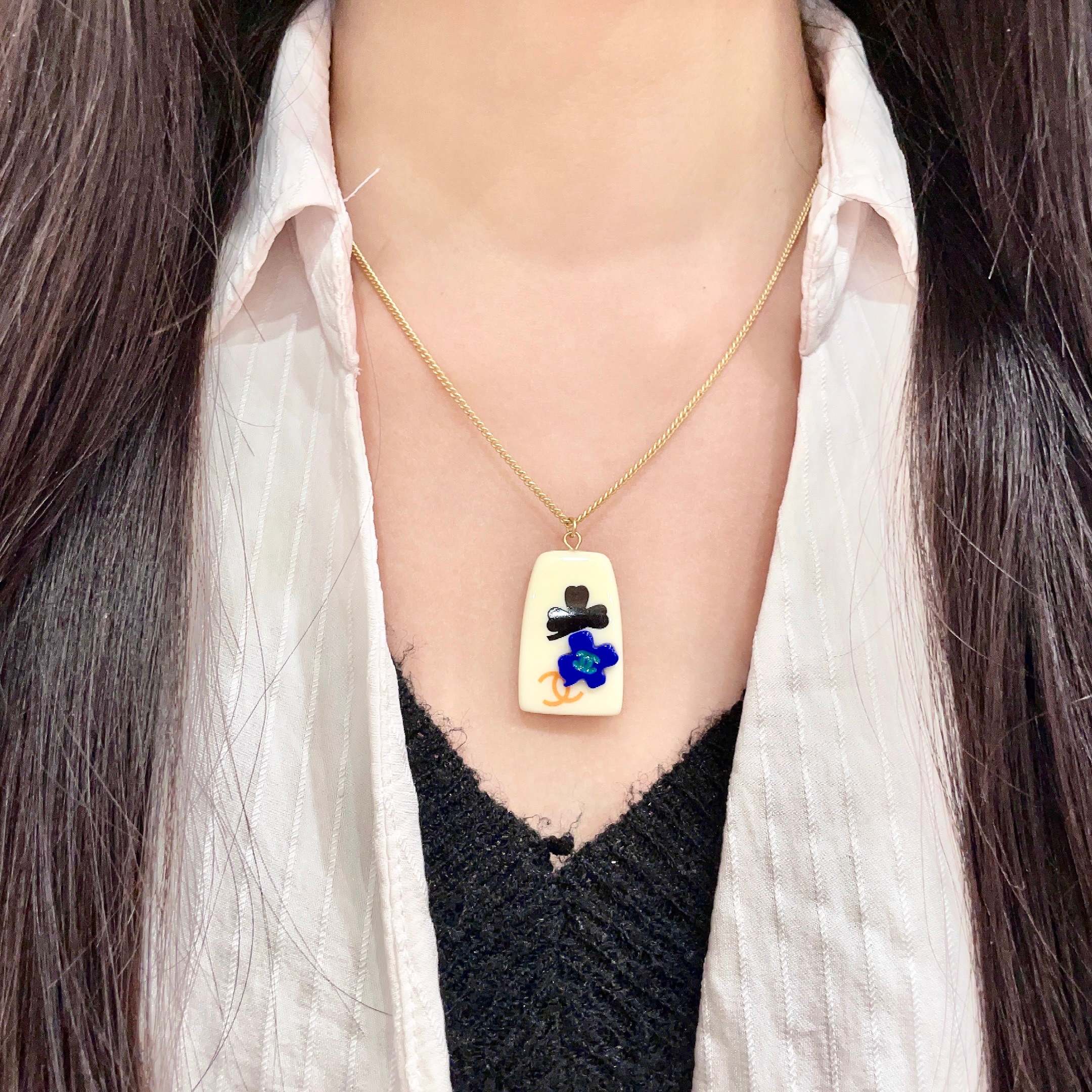 Chanel Floral Enamel Pendant Necklace