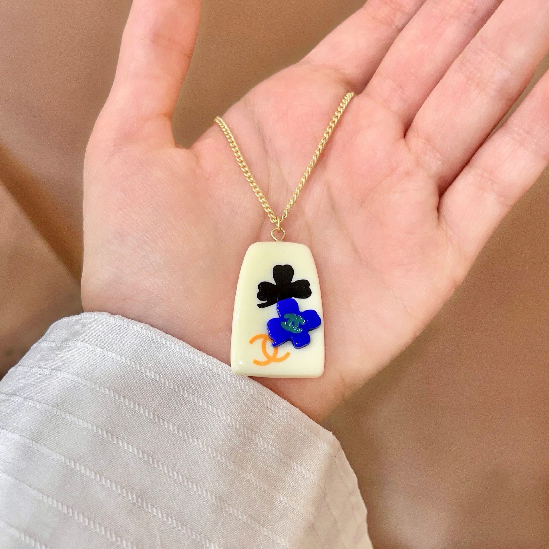 Chanel Floral Enamel Pendant Necklace