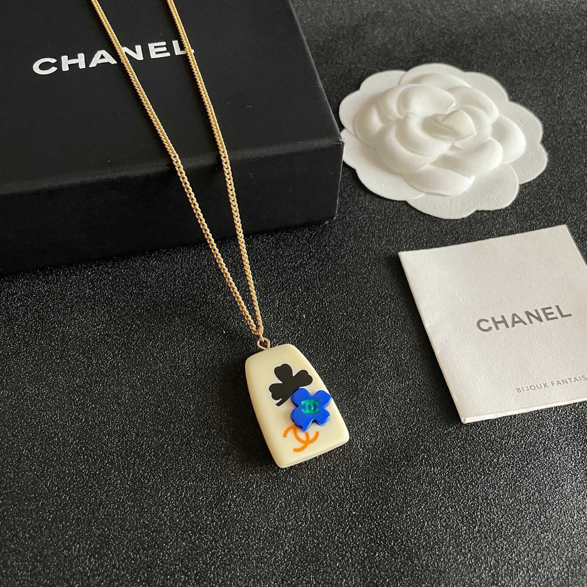 Chanel Floral Enamel Pendant Necklace