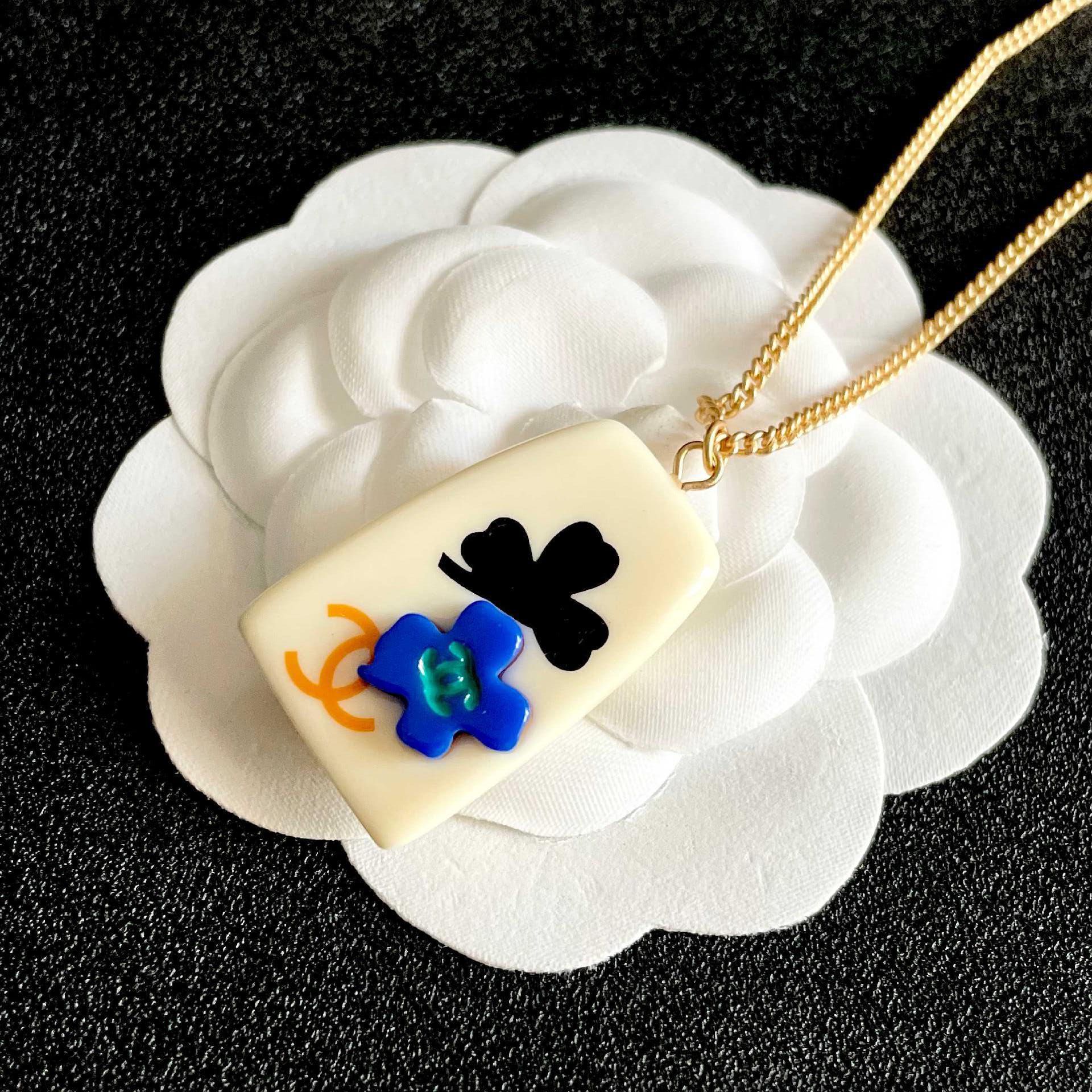 Chanel Floral Enamel Pendant Necklace