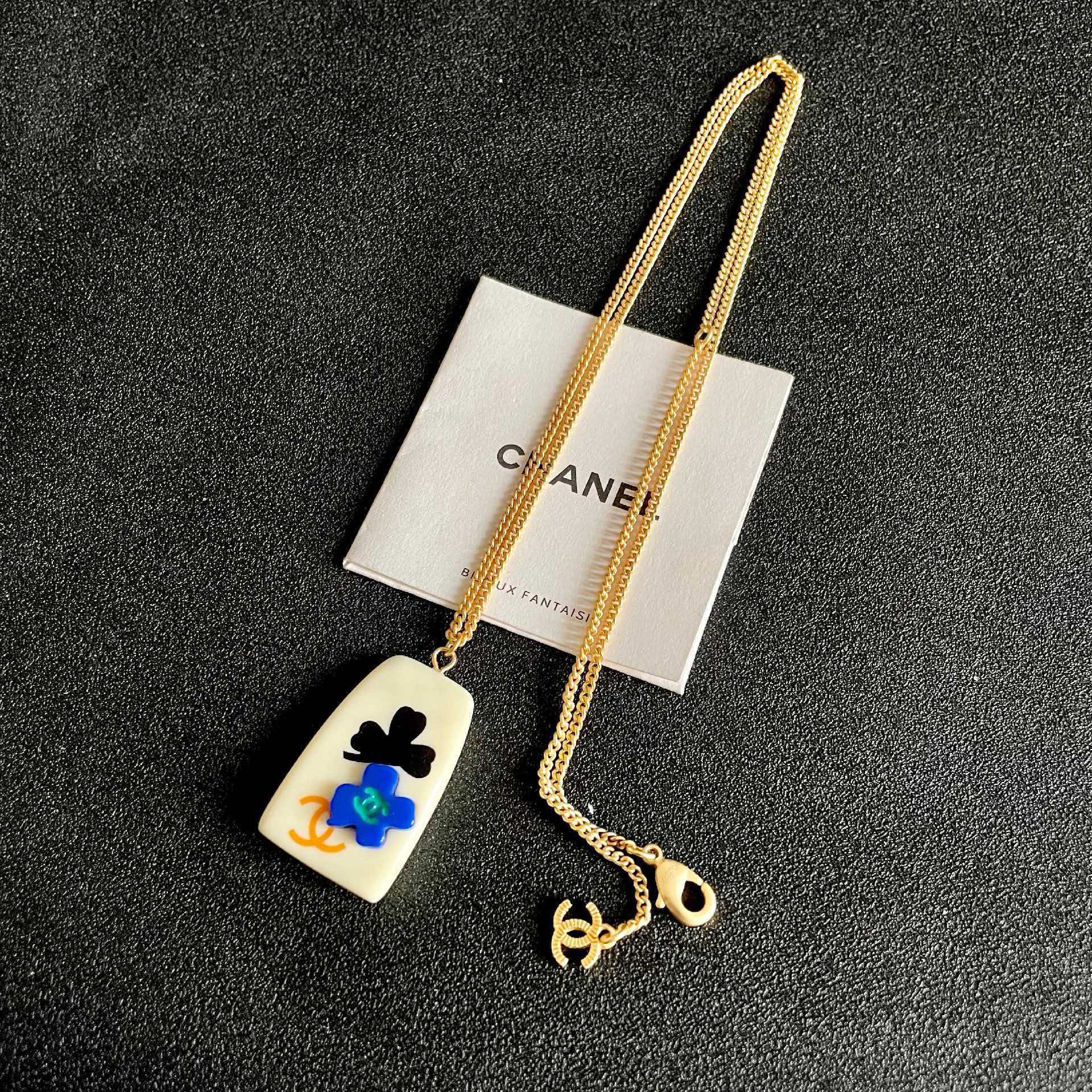 Chanel Floral Enamel Pendant Necklace