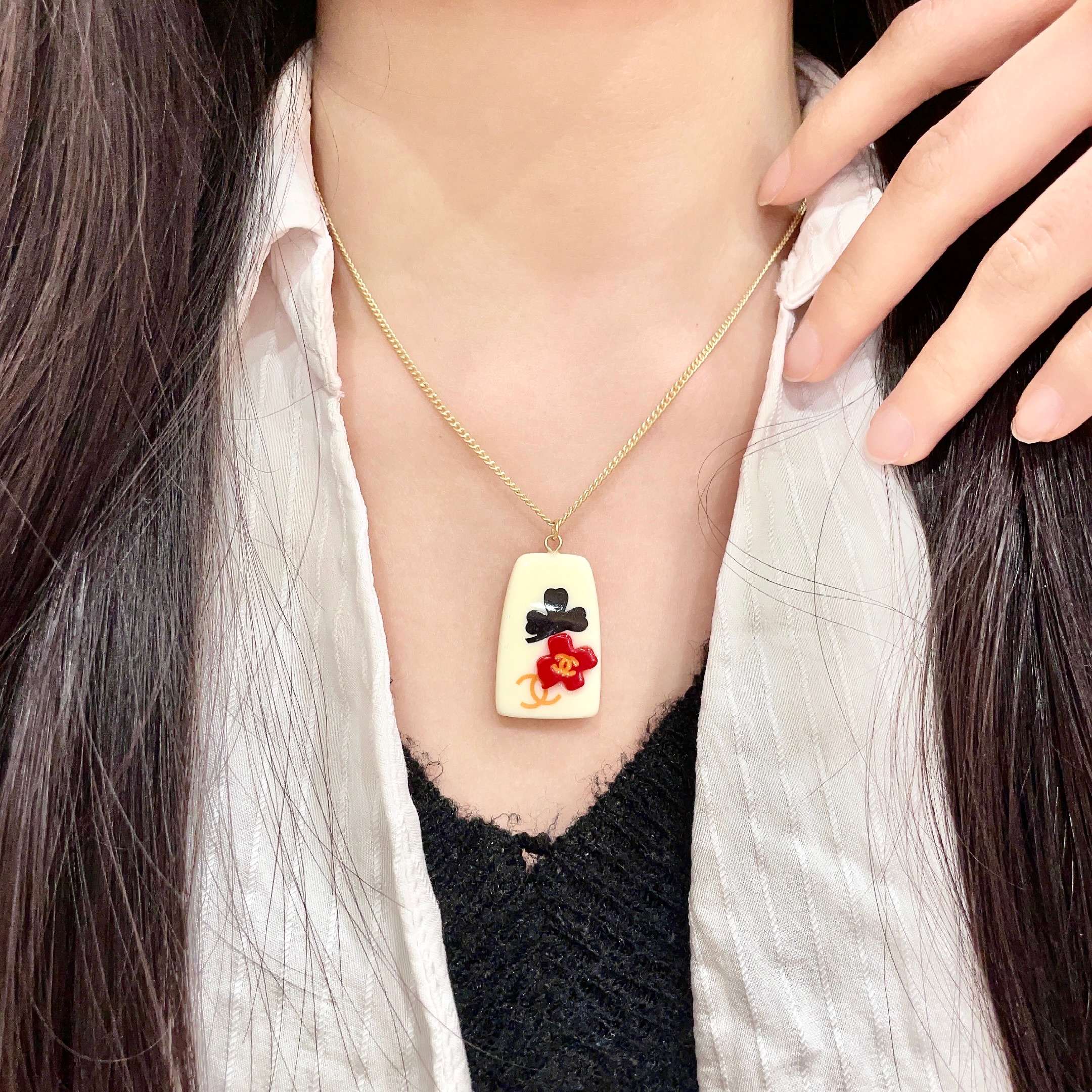 Chanel Floral Enamel Pendant Necklace
