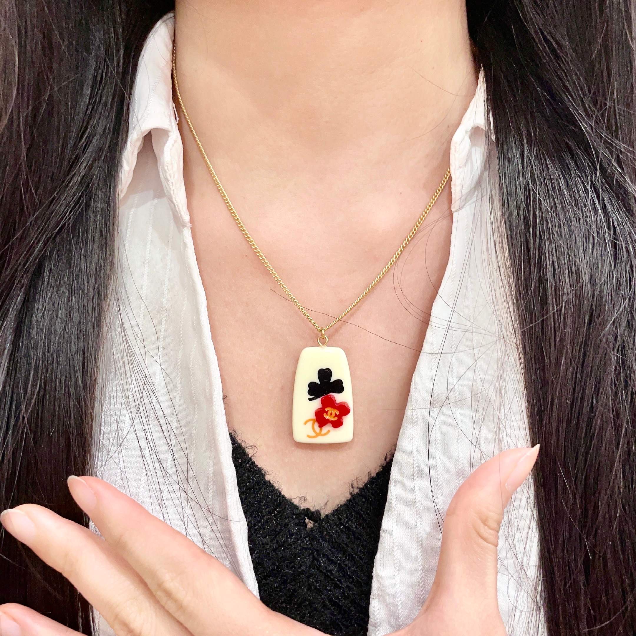 Chanel Floral Enamel Pendant Necklace
