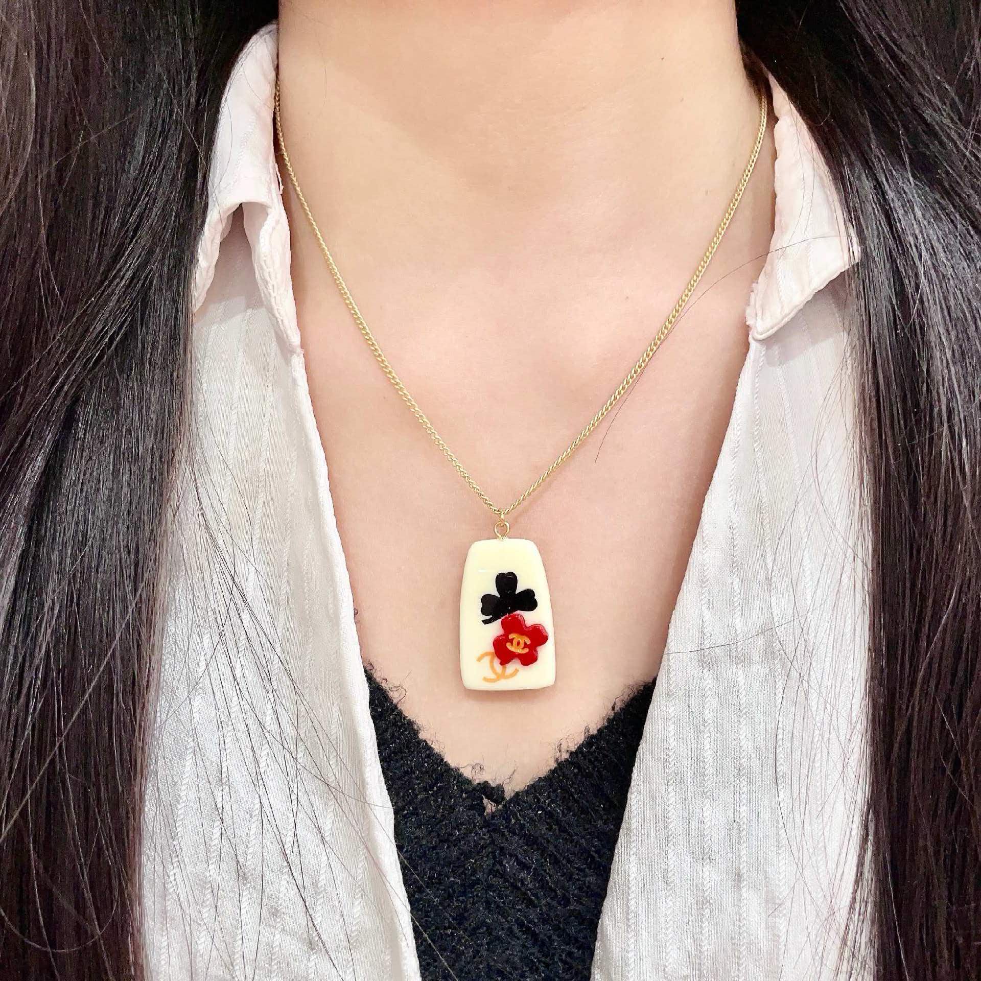Chanel Floral Enamel Pendant Necklace