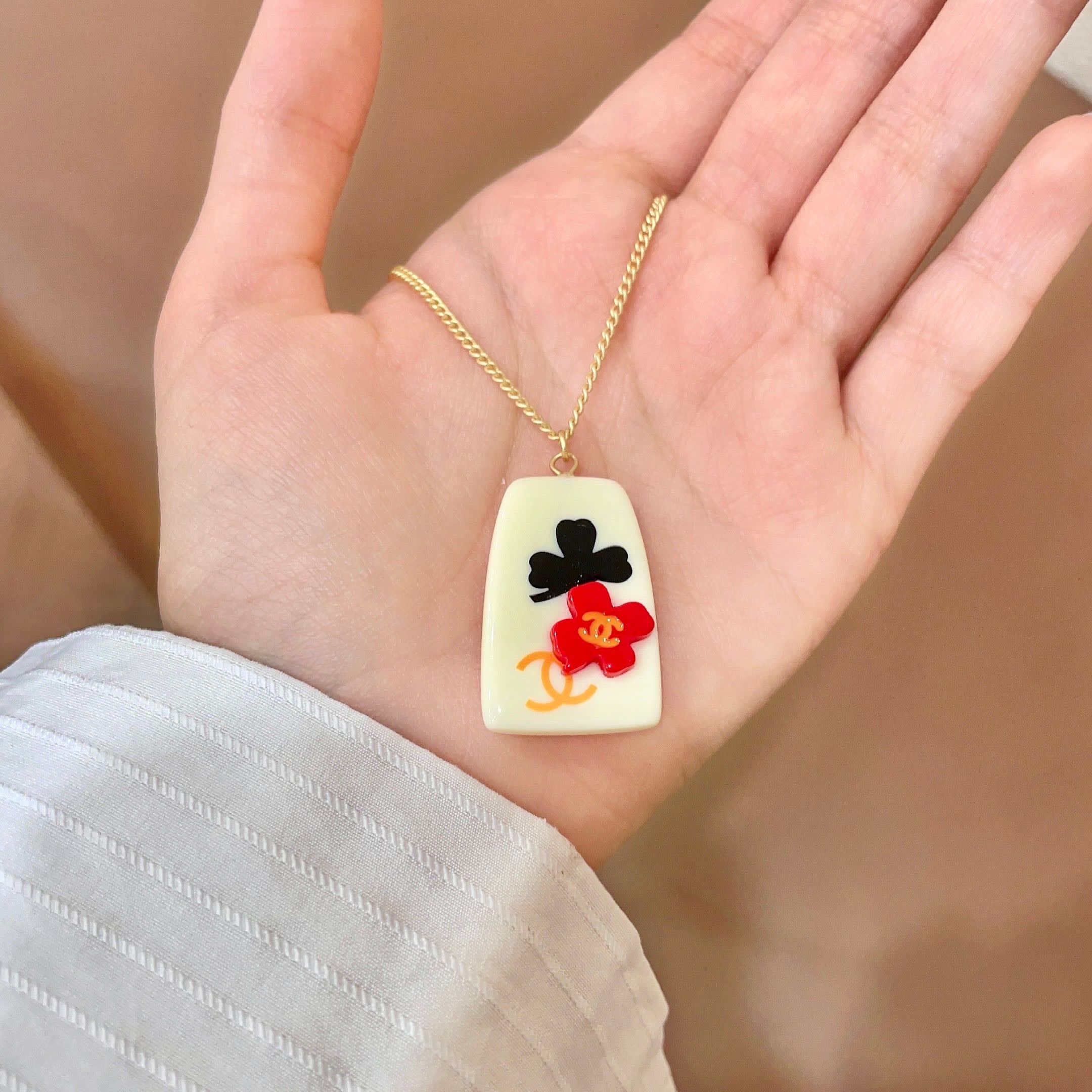 Chanel Floral Enamel Pendant Necklace